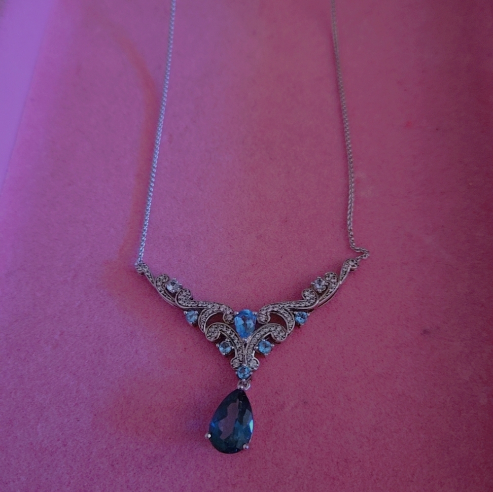 Helzberg Diamond Blue Topaz Sterling Silver Necklace With Diamond Accents